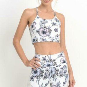 Blue Hibiscus Mesh Sports Bra